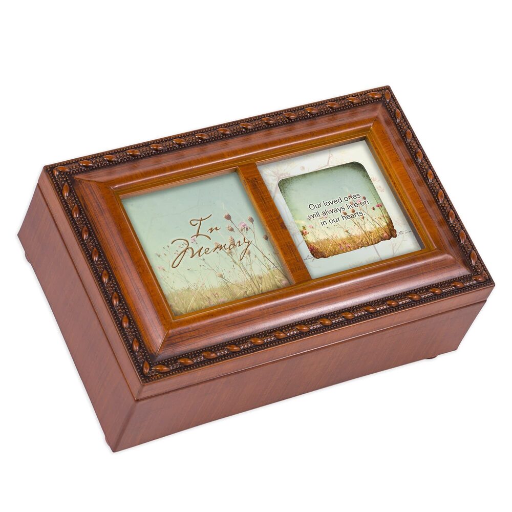 2857 Memory Loved Ones Live On Woodgrain Rope Trim Petite Jewelry Music Box